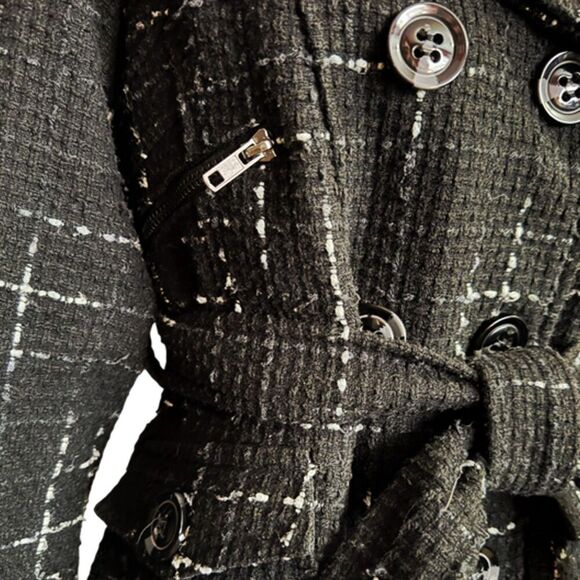 Maralyn & Me Double Breasted Pea Coat Tweed Black Plaid Jacket - Picture 8 of 14